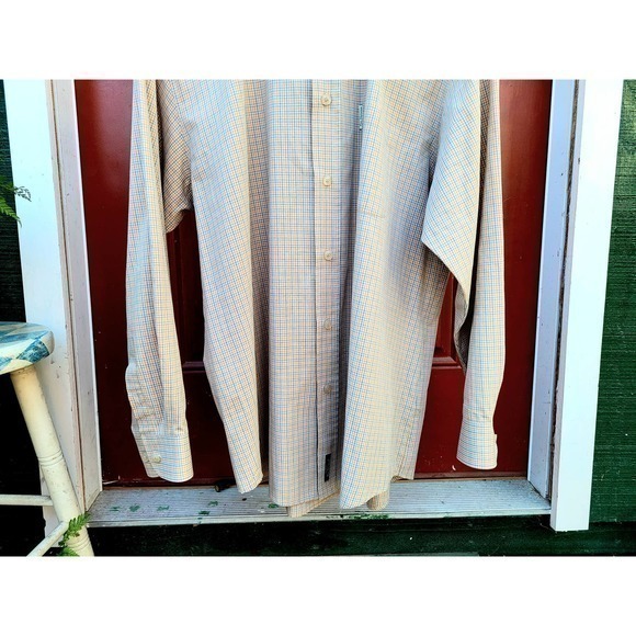 Ben Sherman Orange Blue Plaid, Long Sleeve Button Down Preppy Shirt - Picture 6 of 13